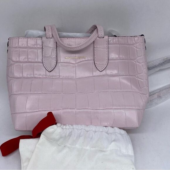 Alexander McQueen Croc Embossed Leather Mini Satchel Pink - Picture 2 of 11